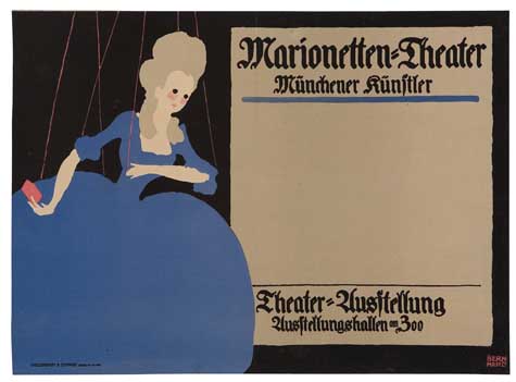 LUCIAN BERNHARD (1883-1972). MARIONETTEN-THEATER. 1910. 13x18 inches, 46x34 cm. Hollerbaum & Schmidt, Berlin.